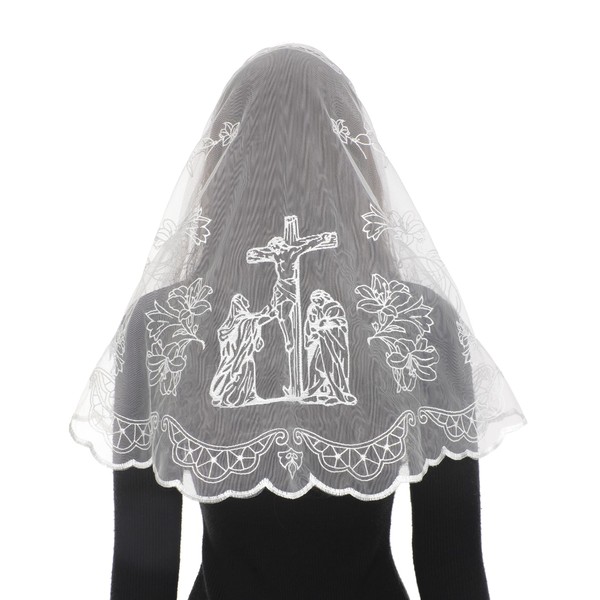Bozidol Christian Veil Catholic Veils White Lace D-Shaped Embroidered Easter