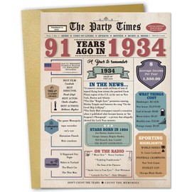 Zyulin 91st Birthday Card for Men Women, Retro Birthday Gifts for 91 Year Old Man Woman, 91st Bday Decorations for Grandpa Grandma