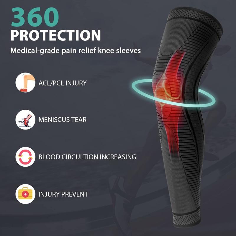 Ruilaibao 2 Pack Full Leg Compression Sleeves, Long Knee Brace