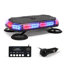 Xprite Red Blue Rooftop Emergency Strobe Light Bar, Beacon Safety Flashing Police Lights w/Control Panel Magnetic Base for Police Law Enforcement POV Vehicles Trucks