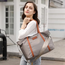 zhongningyifeng Tote Bag for Women Nylon 15.6 Inch Laptop Shoulder Handbag Purse for Travel Work (grey)