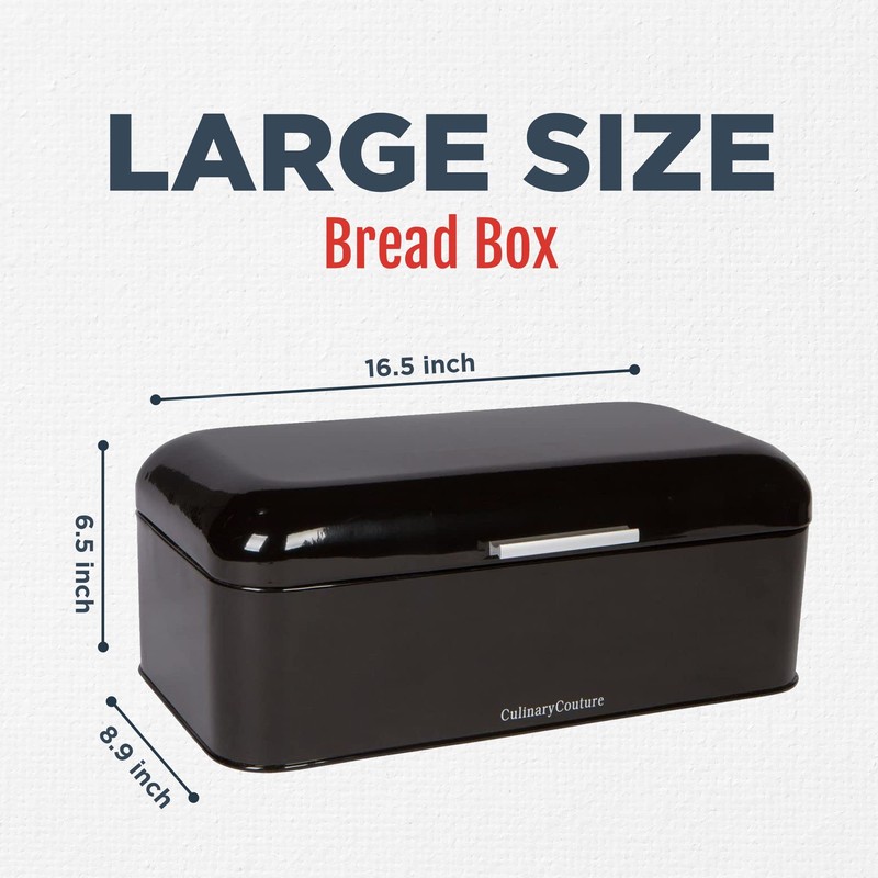 Culinary Couture Extra Large Black Bread Box for Kitchen Countertop