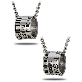 Shields of Strength Men's Stainless Steel Duck Band Necklace Inscribed with Philippians 4:13 Bible Verse for Hunters Christian Gift Scripture Jewelry