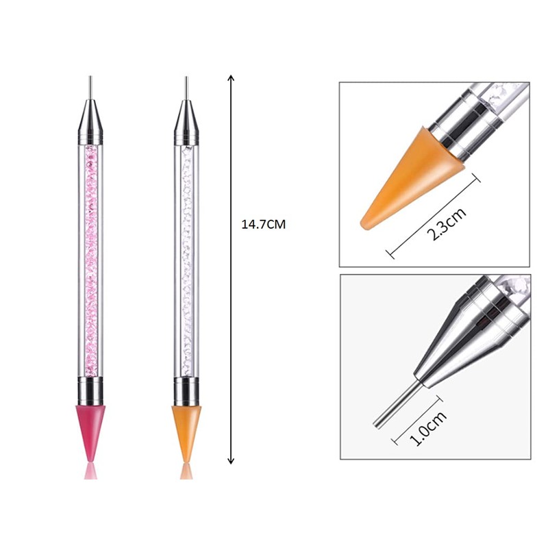 2 Pieces Rhinestone Picker Dotting Pen Anlising Dual Ended Nail