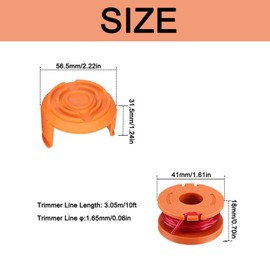TopHomer 18 Pack Trimmer Spool Line for Worx, WA0010 Replacement Auto Edger Strimmer Spool, 0.065 inch Line Diameter with 2 Caps, Suitable for Worx Weed Eater