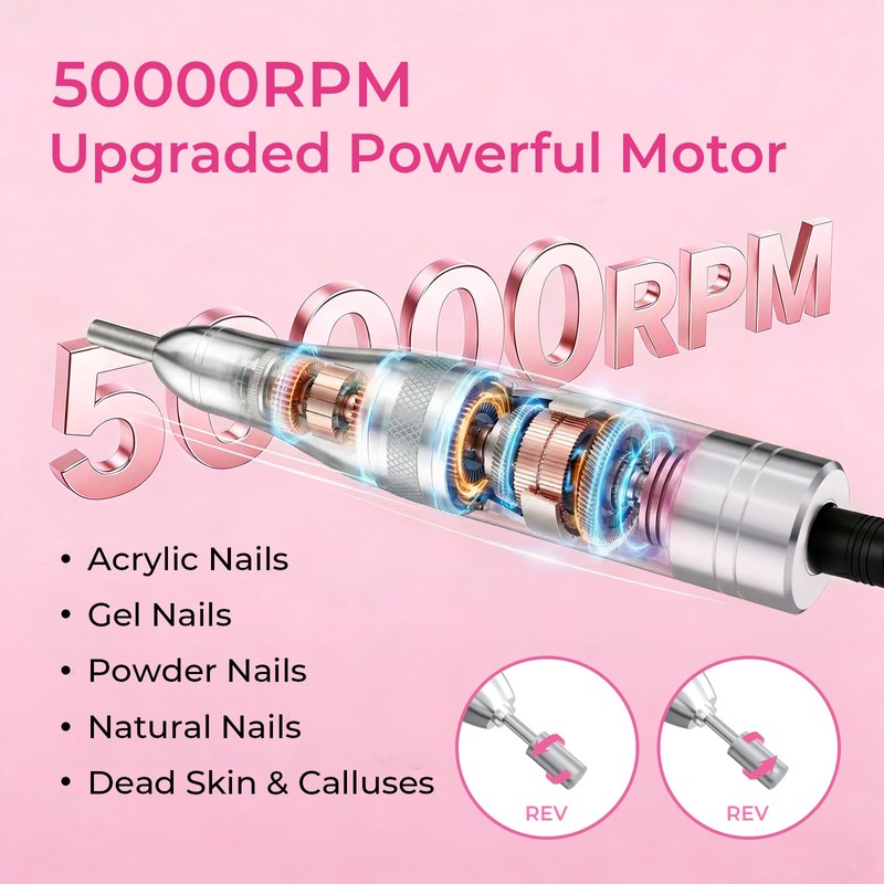 Wea&Hea Professional Electric Nail Drill, 50000 RPM Rechargeable Cordless E-File