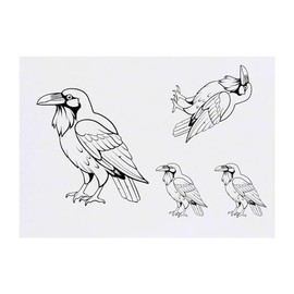 4 x 'Cartoon Raven' Temporary Tattoos - Water Resistant, Skin-Safe, Non-Toxic Transfers, Mixed Sizes (TO00073528)