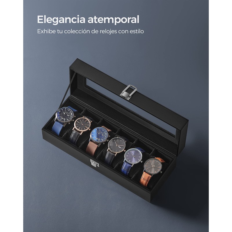 SONGMICS Caja de Relojes para 6 Relojes, Estuche de Relojes,