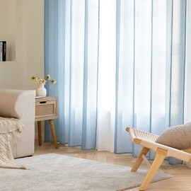 EMEMA 2 Panels Transparent Voile Curtains with Soft Eyelets Windows for Bedroom and Living Room Elegant Living Room 140x290cm Blue Steel