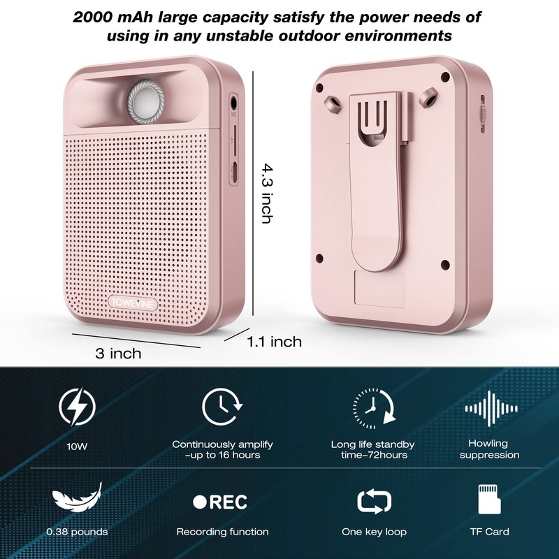 Voice Amplifier, Towevine Rechargeable Microphone for Teachers, Portable Speaker with