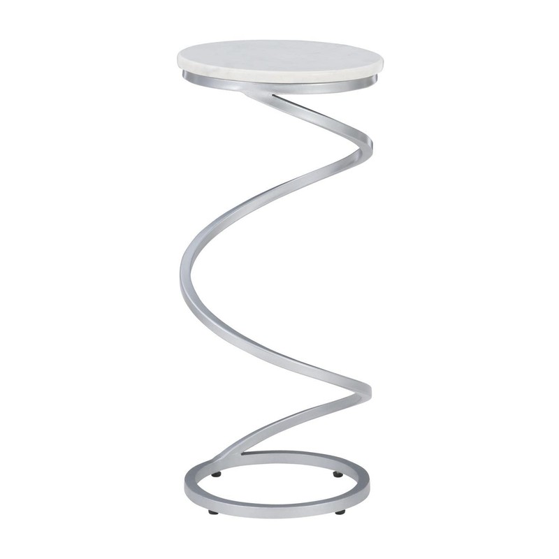 Powell Rian Spiral Drink Table with Silver White Marble D1323A20WSB