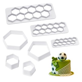 GIDWRIY 7 Stück Fondant Fussball Ausstecher,Tortendeko Ausstecher Backform,FußBall Keksausstecher,Fussball Schablone KuchenPlastik Ausstechformen Sechseck,Tortendeko Ausstechformen Geometrische Formen