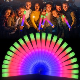 Easymaidi 32Pcs LED Foam Glow Sticks, Foam Light up Sticks Glow Sticks Bulk with 3 Modes Flashing Glow in the Dark Party Supplies for Weddings, Christmas, Festival, Birthday