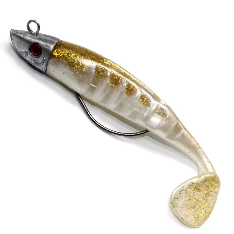 T-Tail Jig Head Soft Fishing Lure with Barbed Hook, Sinking