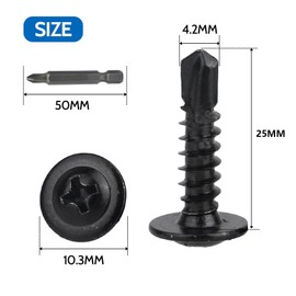 Xiedeai 50Pcs M4.2x25mm Self Tapping Screws - 410 Stainless Steel Wafer Head, Black Zinc Plated for Metal Wood Plastic, Self Drilling Fasteners for Roofing Furniture DIY Construction