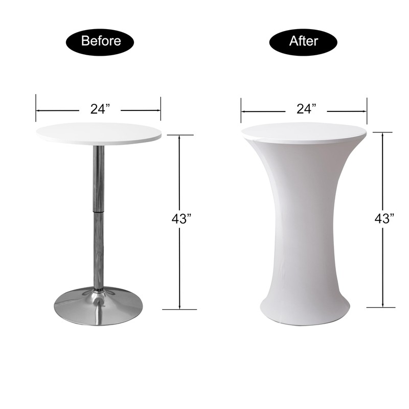 Viiamacki 24x43 Inch Round Spandex Cocktail Tablecloth, White Elastic Fitted