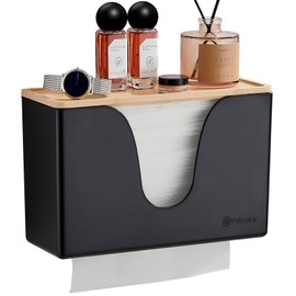 Pollock Paper Towel Dispenser with Lid,Wall Mount or Countertop,Black