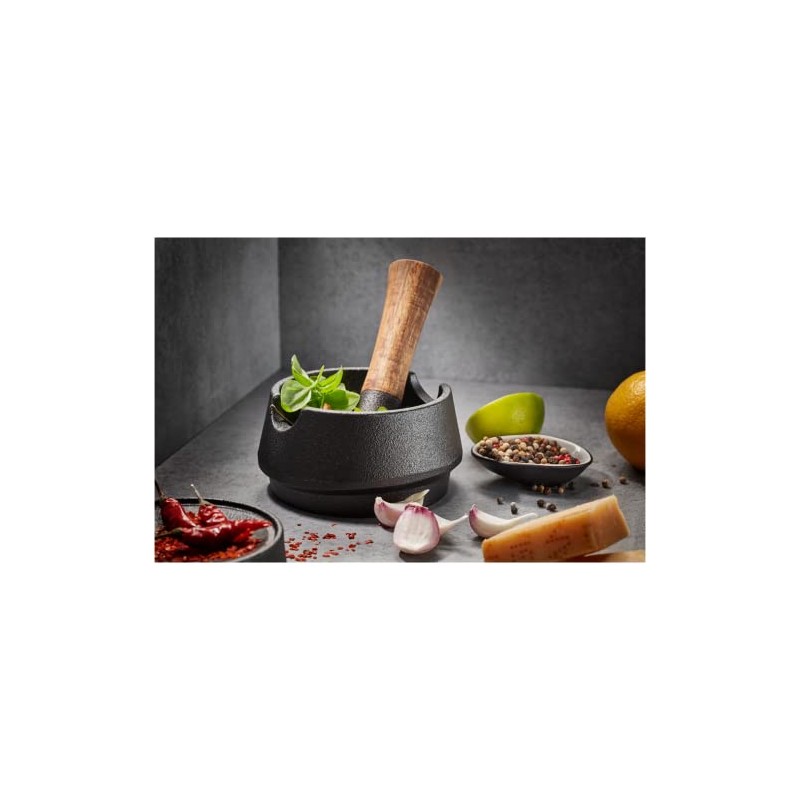 GEFU X-PLOSION Cast Iron Mortar and Pestle, Black, One Size