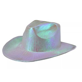 Unbranded Silver Rainbow Holographic Cowboy Hat Festival Burning Man Punk Rave Goth