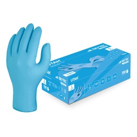Skytec Utah Blue Disposable Nitrile Gloves - Multipurpose Powder Free High Grip Non Latex Examination Gloves (Box of 100) X-Large