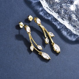 CERSLIMO Wedding Earrings Gold 5A Cubic Zirconia Long Stud Earrings 45 mm Gold-Plated for Bride with Gift Box Gifts Women Ladies Engagement Party, Gemstone