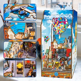 Book Nook Kit - 3D Wooden Puzzles DIY Miniature House Kit with Led Light, Dollhouse Miniature Toys for Craft Lovers Teens and Adults（Travel with The Wind）