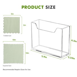 Kordory Acrylic Cocktail Napkin Holder for Table, for 5 x 5 Inches Napkin, Modern Vertical Napkin Holder for Kitchen, Clear Waterproof Napkins Holders for Dinner, Home, Bar