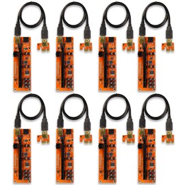AAAwave PCIE Riser VER 011 PRO 1x to 16x Graphic Extension for GPU Mining 60cm USB 3.0 Cable, 10 Solid Capacitors, 12 Led Lights, 2X 6PIN and 2 Power Options (Pack of 8)