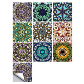 ANCLLO 20PCS Moroccan Style Tile Sticker 4x4 Inch(10x10cm) Traditional DIY Murals Tile Waterproof Oil Proof Removable Decals for Bathroom and Kitchen Backsplash