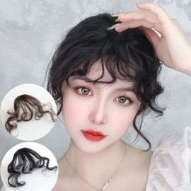 Curly wig extensions curly straight perm bangs (WFLPU1X) dark brown - onesizeWFLPU1X / 곱슬 가발 붙임머리 꼬불 똑딱이 파마 앞머리 부분 (WFLPU1X) 다크브라운 - onesizeWFLPU1X
