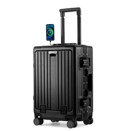 UrbanExplorer 24 inch Luggage with Spinner Wheels Hard Shell Suitcases TSA Approved Luggage, Aluminum Frame Suitcases with Cup Holder, Black