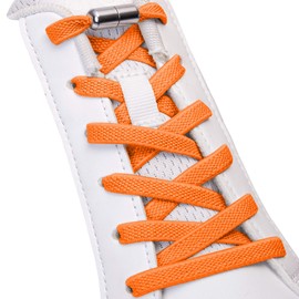 Sulpo Flat No Tie Shoelaces, Elastic Shoelaces with Metal Aglets, with Quick Release, Rubber Shoelaces for Adults and Children, orange