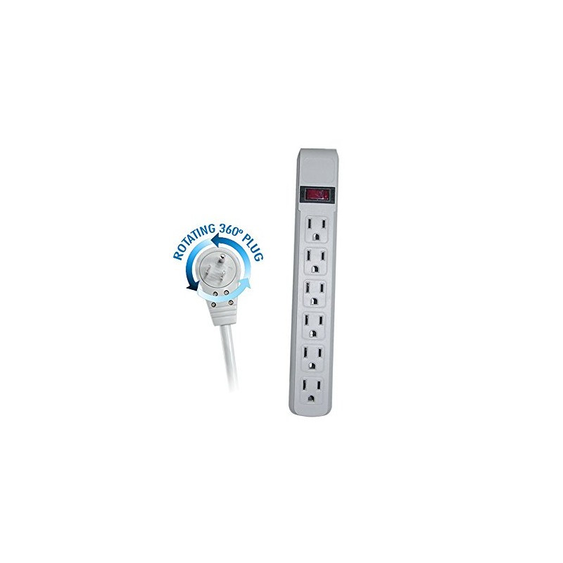 ACL 10 Feet Surge Protector, Flat Rotating Plug, 6 Outlet,