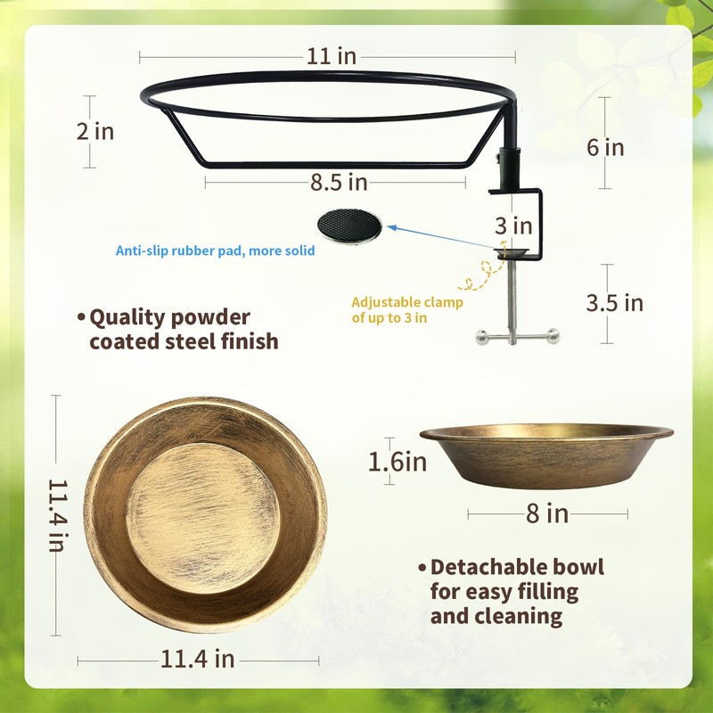 WANGIRO Deck Mounted Bird Bath for Outside,Detachable Birdbath Bowl with