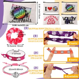 Hotop 48 Pcs Volleyball Gifts for Teen Girls Include Volleyball Cosmetic Bags Volleyball Sport Hair Scrunchies Adjustable Charm Bracelets Volleyball Accessories Hair Ties Volleyball Gifts for Team