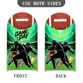 7.2FT Football Arch Cover - Double-Sided Stretch Spandex Round Top Arch Backdrop Cover with Field & Player Designs for Tailgate Parties, Birthdays, Sports Events & Game Day Decor