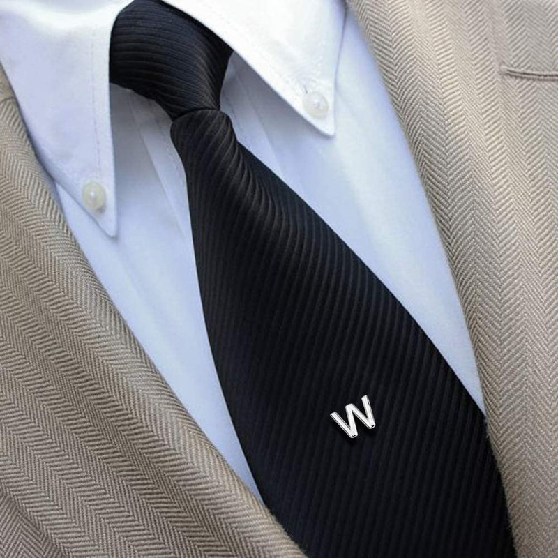 AMITER Men Tie Tack, Initial A-Z Silver Tie Pin with