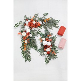 Serra Flora Hanging Wedding Arch Flowers with Drapes Kit (Pack of 4) 2pcs Artificial Floral Swag Arrangement with 2pcs Draping Fabric for Ceremony Reception Arbor Backdrop Decorations