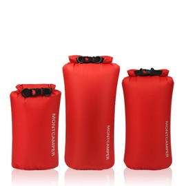 MONTCAMPER 3-pack 30D Nylon Waterproof Dry Bag-Portable Waterproof Storage Sack for Kayaking, Hiking and Rafting-Roll Top Closure-Float on Water(5L/10L/20L,Red)