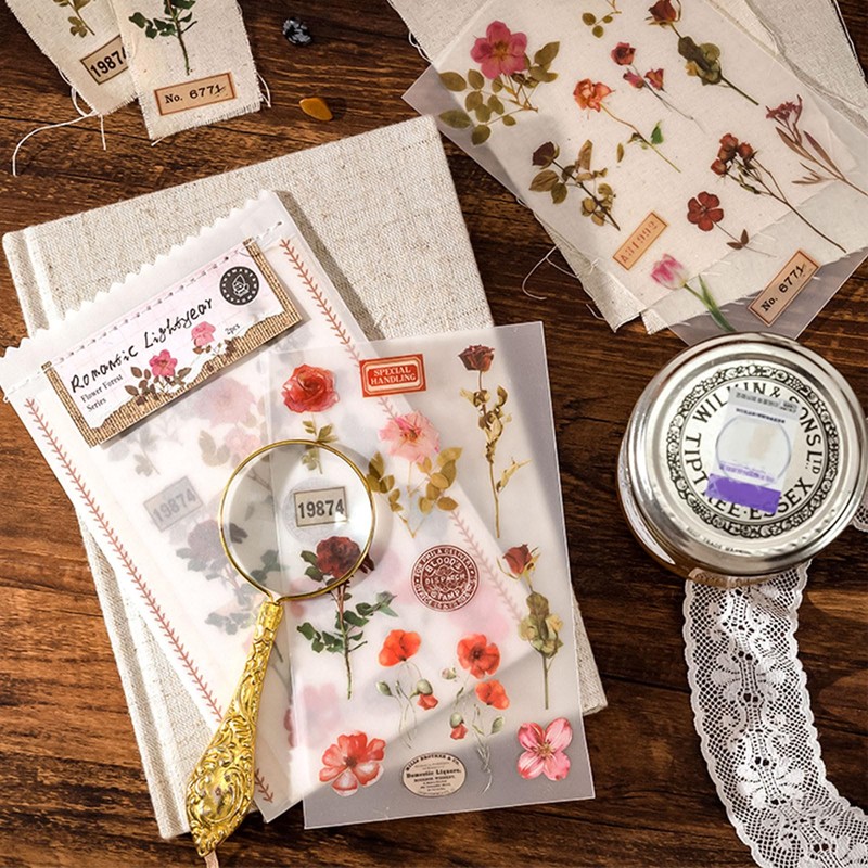 WANDIC Flower Rub Stickers 6 Styles 12 Sheets Natural Plant