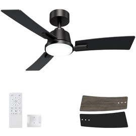 BatQueen 42 Inch Ceiling Fans with Lights,Low Profile Ceiling Fan,Modern Flush Mount,Reversible 6 Speeds,3CCT Dimmable Noiseless Black Ceiling Fans for Living Room,Bedroom and Patio,ETL Listed
