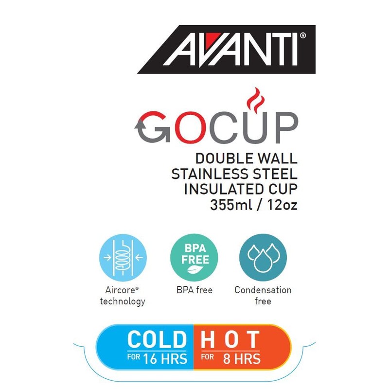 Avanti GOCUP Double Wall Insulated Travel Cup, 355ml / 12oz,