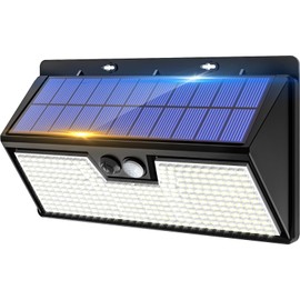 vighep Solar Motion Lights Outdoor, 318 LED Waterproof Fence Light Solar Powered with 3 Lighting Mode, Cold White LED Step Light for Outside Wall Yard Deck Stairs Garden - 1 Pack