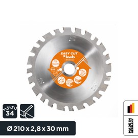 kwb Easy Cut circular saw blade, universal, wood with metal, 34 teeth, 210 x 30, e.g. for Einhell chop and mitre saw TC-SM 2131 Dual, Makita HS7601J