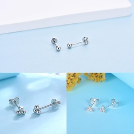Silver Stud Earrings for Women, 6 Pairs 925 Sterling Silver Small Stud Earrings Flower Ball Heart Studs Earrings Set Cubic Zirconia Studs Jewelry Gift for Teens Girls