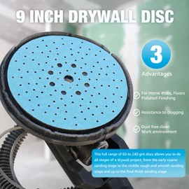 225mm Porous 180 Grit Sanding Discs Hook and Loop Sanding Disc 10 Pieces Blue Ceramic Sanding Discs Dust-Free Random Orbital Sandpaper for Automotive and Woodworking