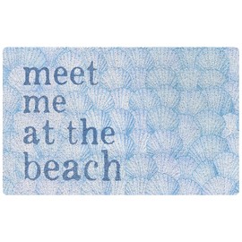 NATSUNO Blue Beach Seashell Door Mat, Meet Me at The Beach Doormat Indoor Outdoor Entrance Porch, Coastal Beachy Welcome Mats for Front Door, Nautical Bathmat for Bathroom, 17x30 Inches