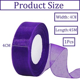 45 m Organza Ribbon Purple 38 mm Wide Chiffon Gift Ribbon Transparent Organza Ribbons Chiffon Ribbon Decorative Ribbon Gift Packaging Decorative Ribbon Tulle Ribbon for Christmas Wedding Christening