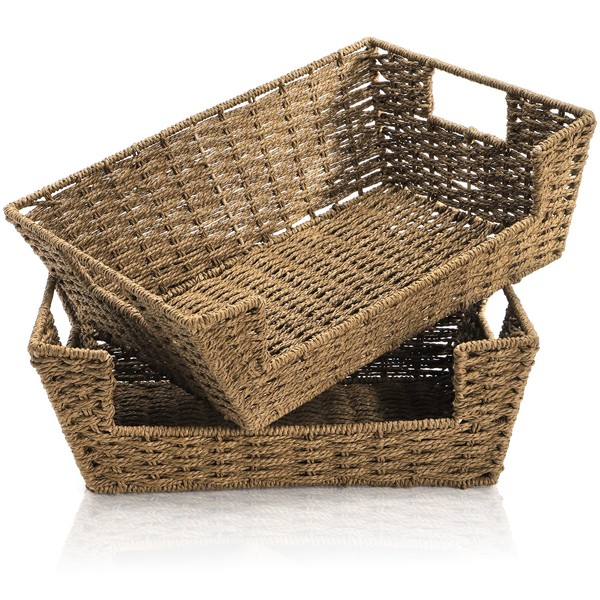 Nagpew 2 Pack Wicker Storage Basket, Brown Handwoven Basket with