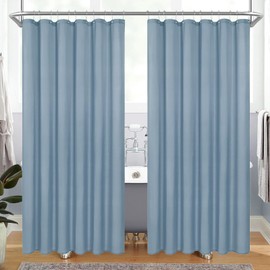 MitoVilla 2 Pack Blue Fabric Shower Curtain Liner - 72" W x 72" H, Light Blue Shower Curtain or Liner for Modern Neutral Hotel Bathroom Decor, Waterproof Cloth & Hotel Quality, 24 Plastic Hooks